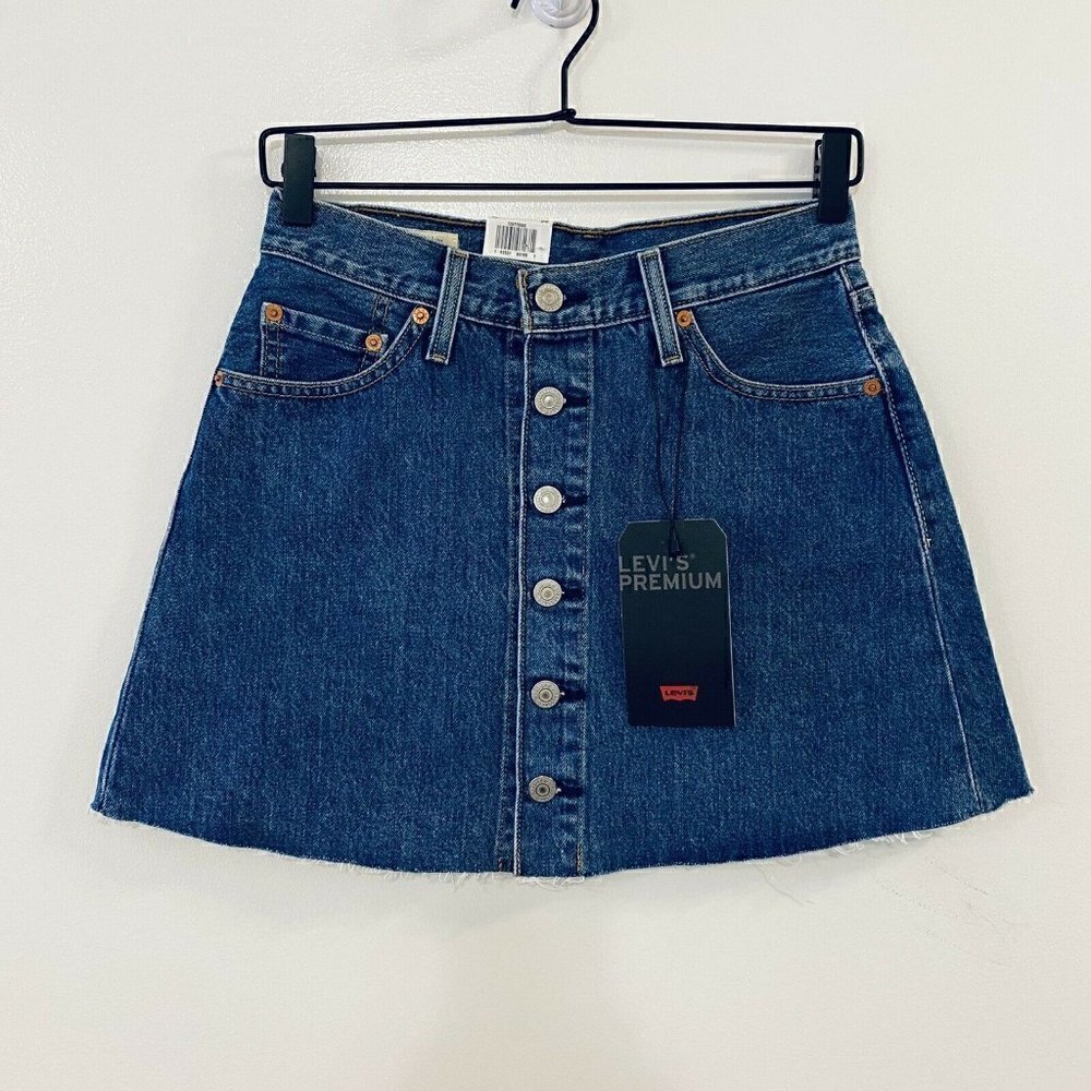 NEW Levi's Big E Mini Jean Skirt Button Front Denim 26